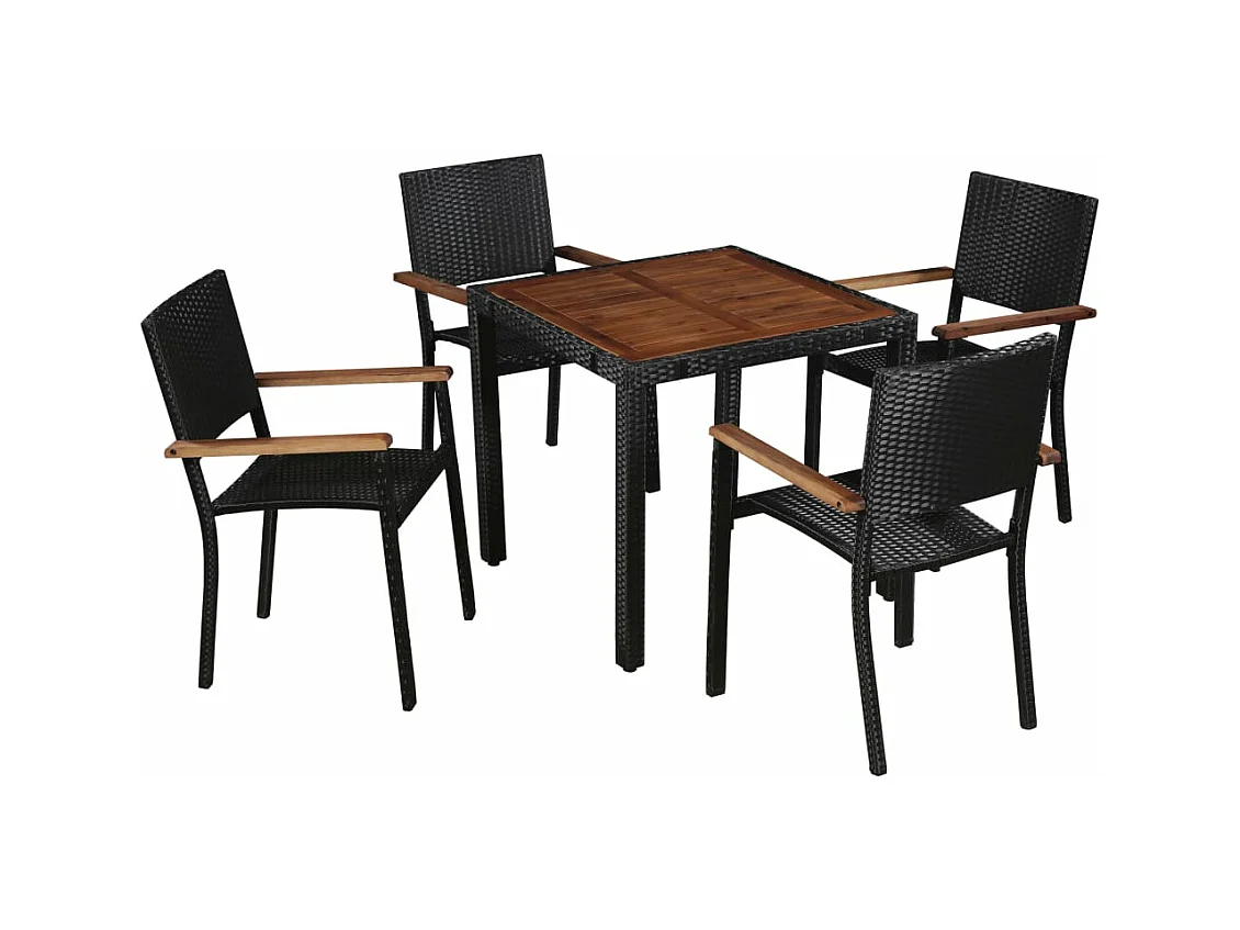 Mobilier d'extérieur 5 pcs Résine tressée et bois d'acacia Noir BE81254