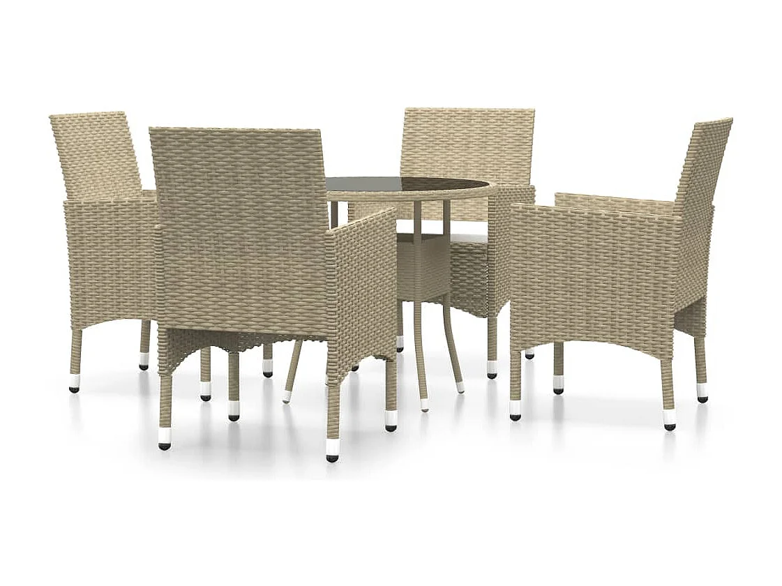 5-tlg. Garten-Essgruppe,Gartensitzgruppe Poly Rattan Beige -gkd34122