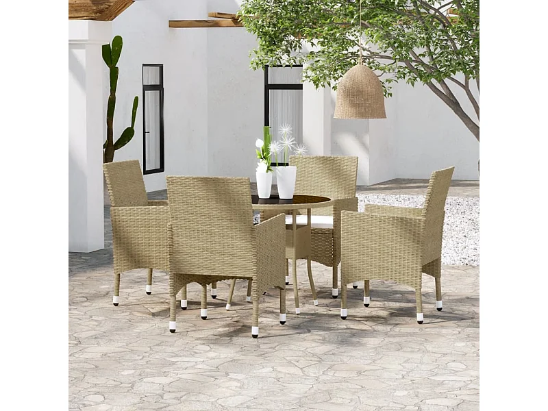 5-tlg. Garten-Essgruppe,Gartensitzgruppe Poly Rattan Beige -gkd34122