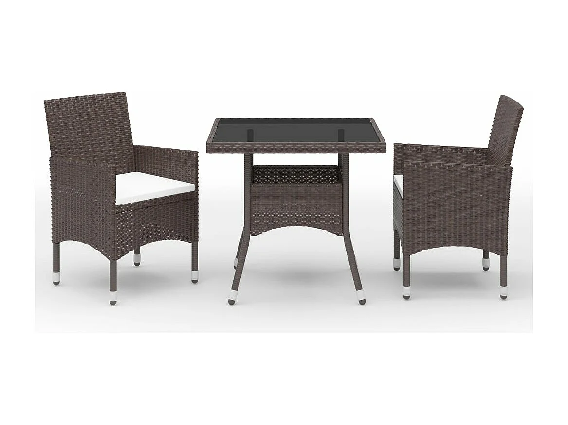 Salle à manger de jardin 3 pcs Marron Résine tressée et verre GFDF34043