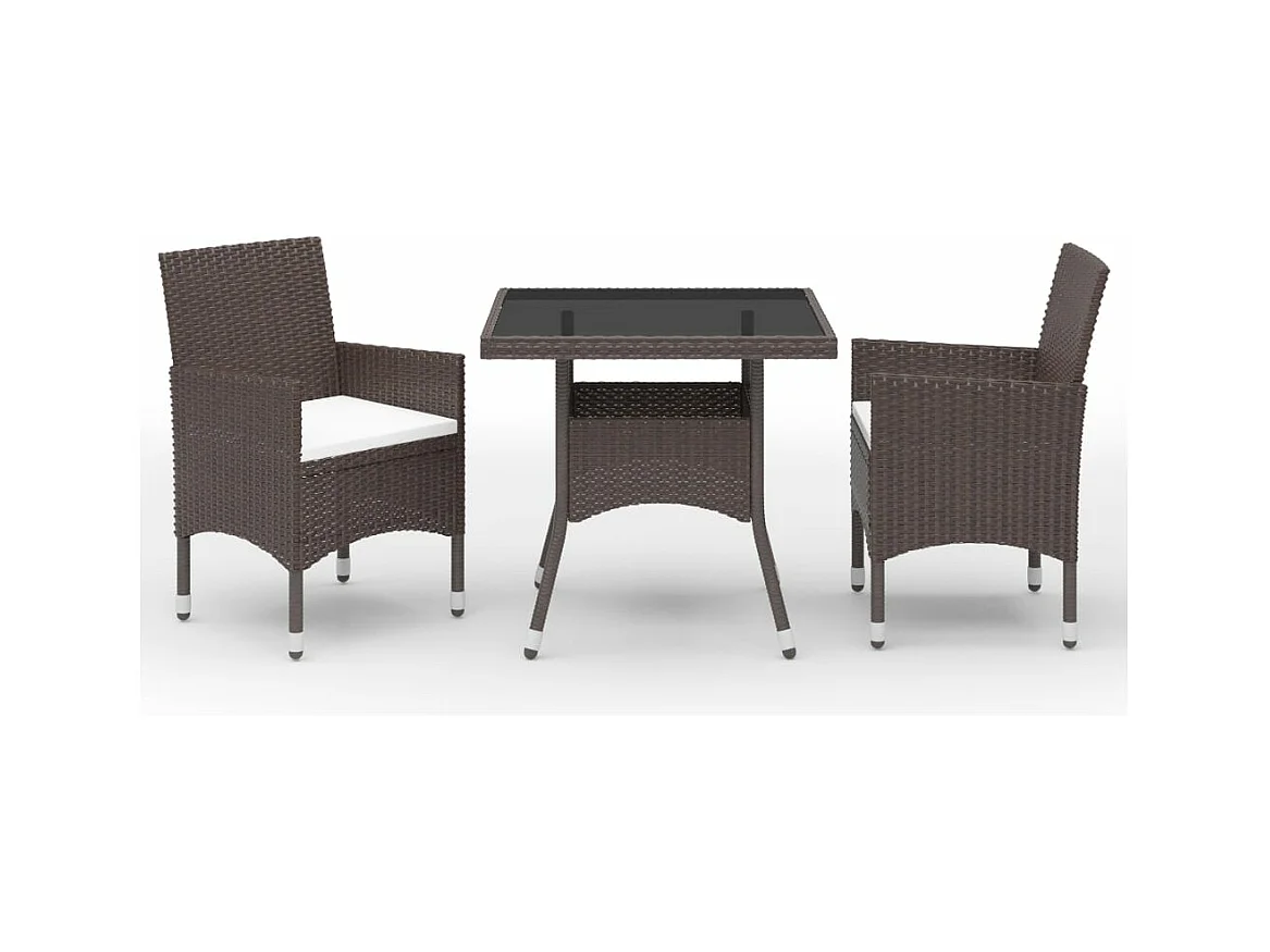 Salle à manger de jardin 3 pcs Marron Résine tressée et verre GFDF34043