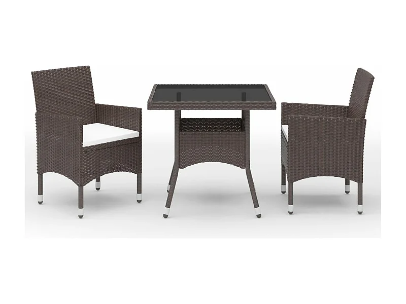 Salle à manger de jardin 3 pcs Marron Résine tressée et verre GFDF34043
