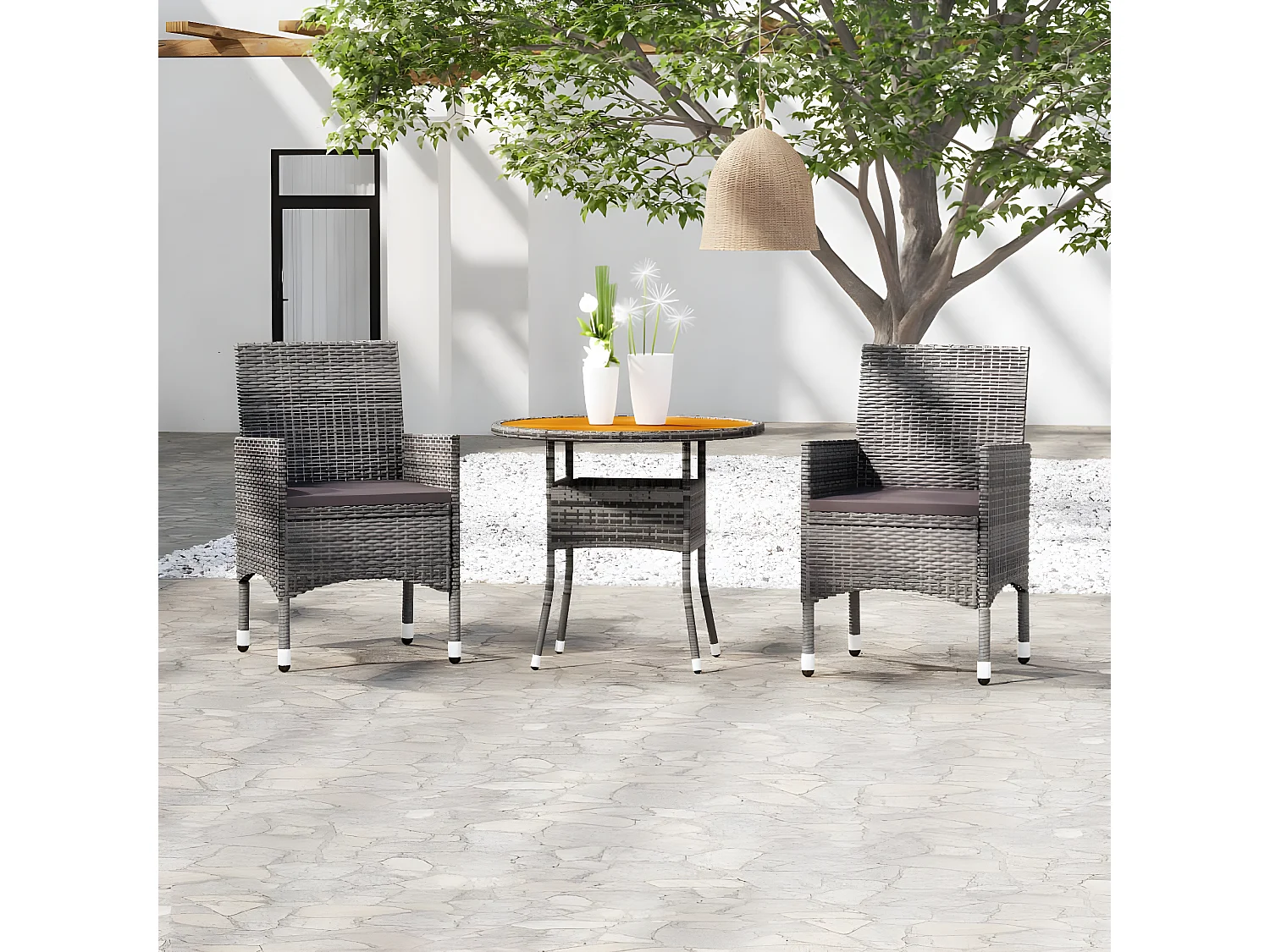 3-delige Tuinset poly rattan grijs NL978461