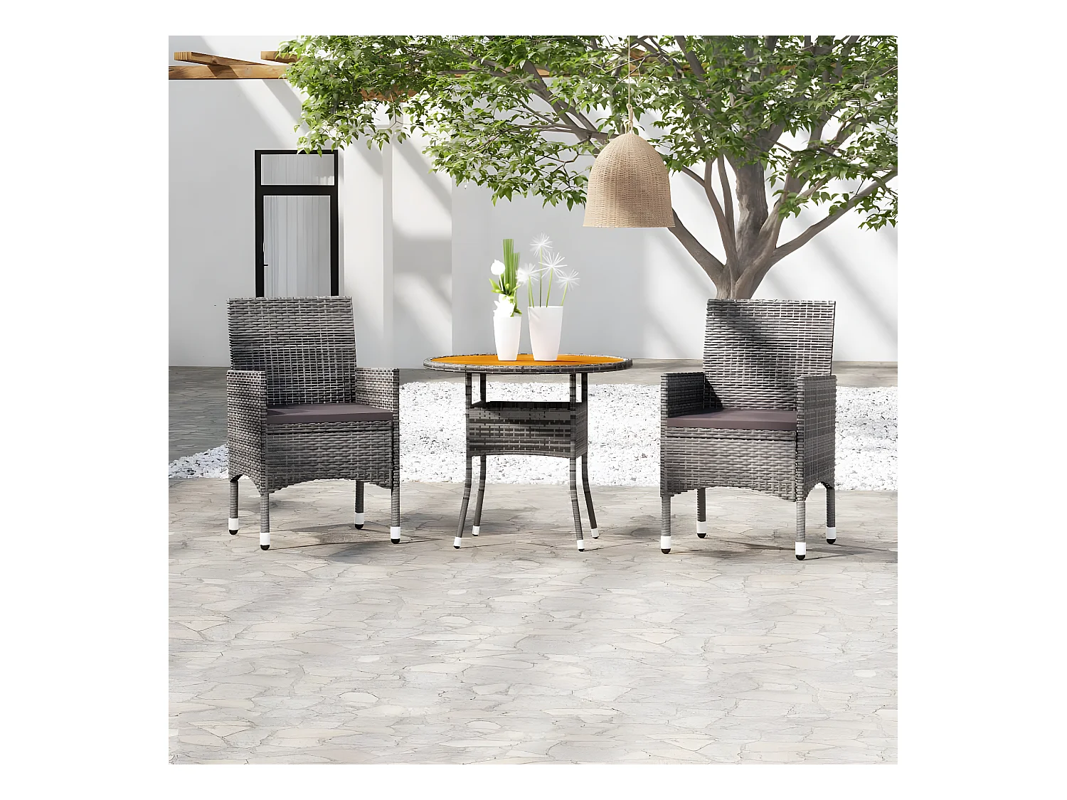 Salle à manger de jardin 3 pcs Résine tressée Gris BE10047