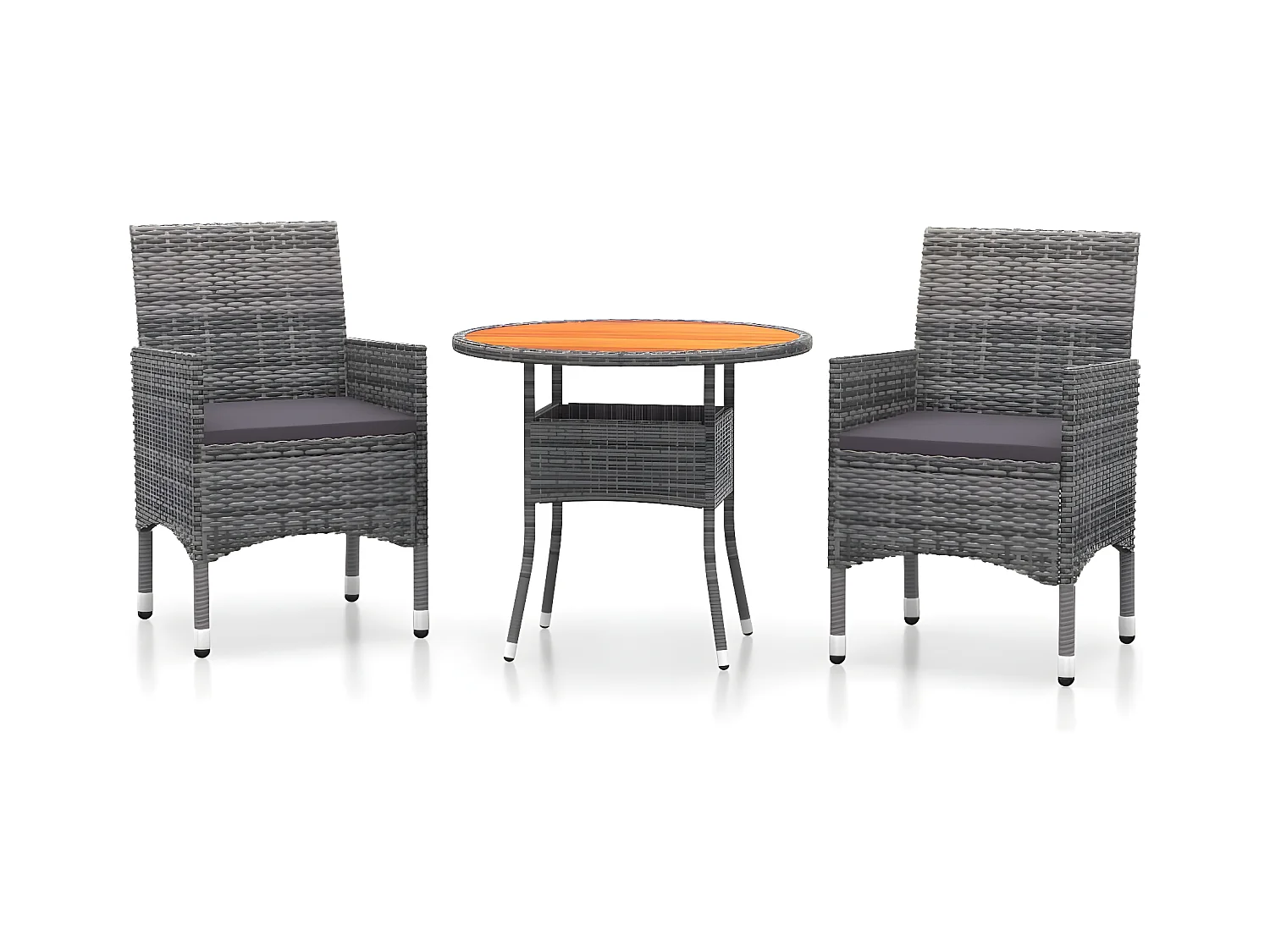 3-tlg. Garten-Essgruppe,Gartensitzgruppe Poly Rattan Grau -gkd23757