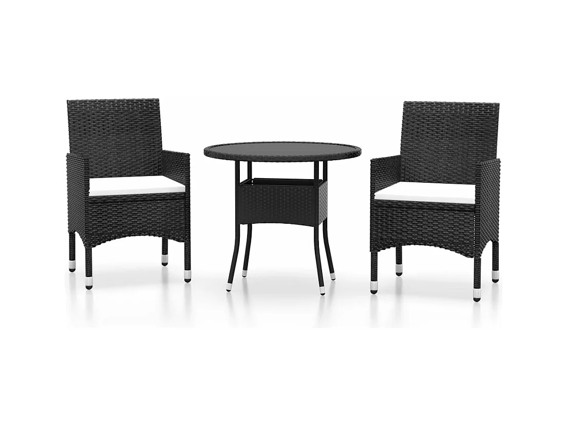 3-tlg. Garten-Essgruppe,Gartensitzgruppe Poly Rattan Schwarz -gkd85712