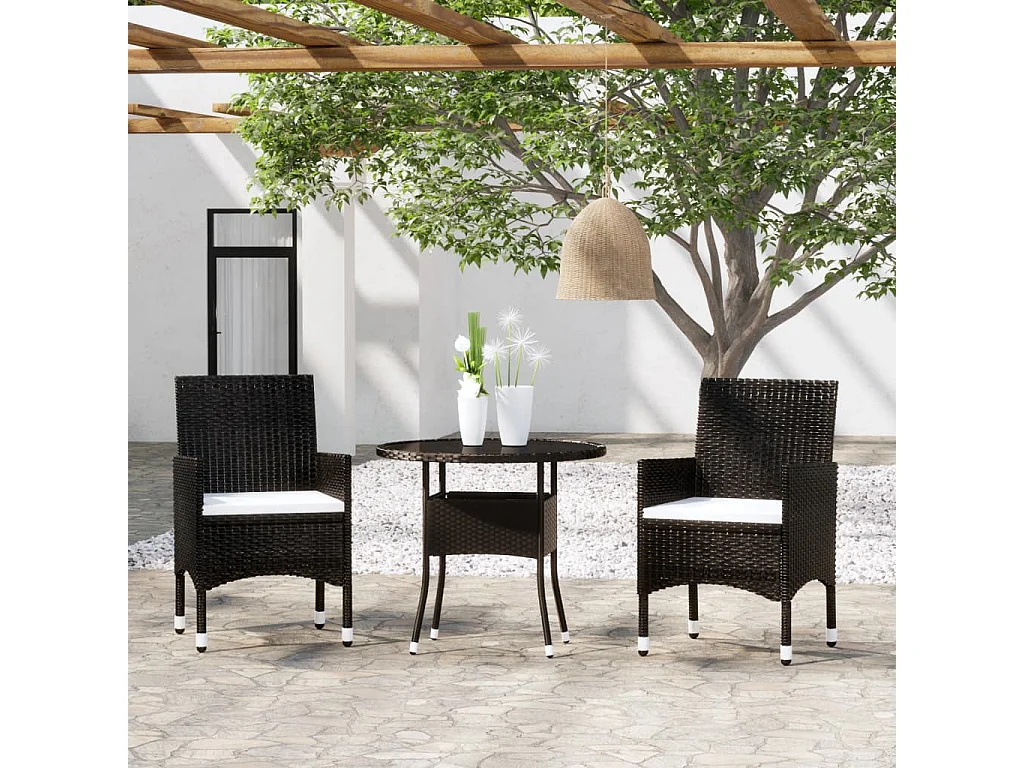 Salle à manger de jardin 3 pcs Résine tressée Noir BE12384