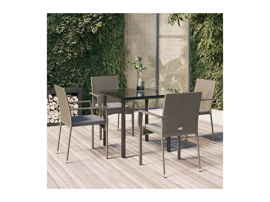 Ensemble à manger de jardin coussins 5 pcs noir et gris GFDF21882