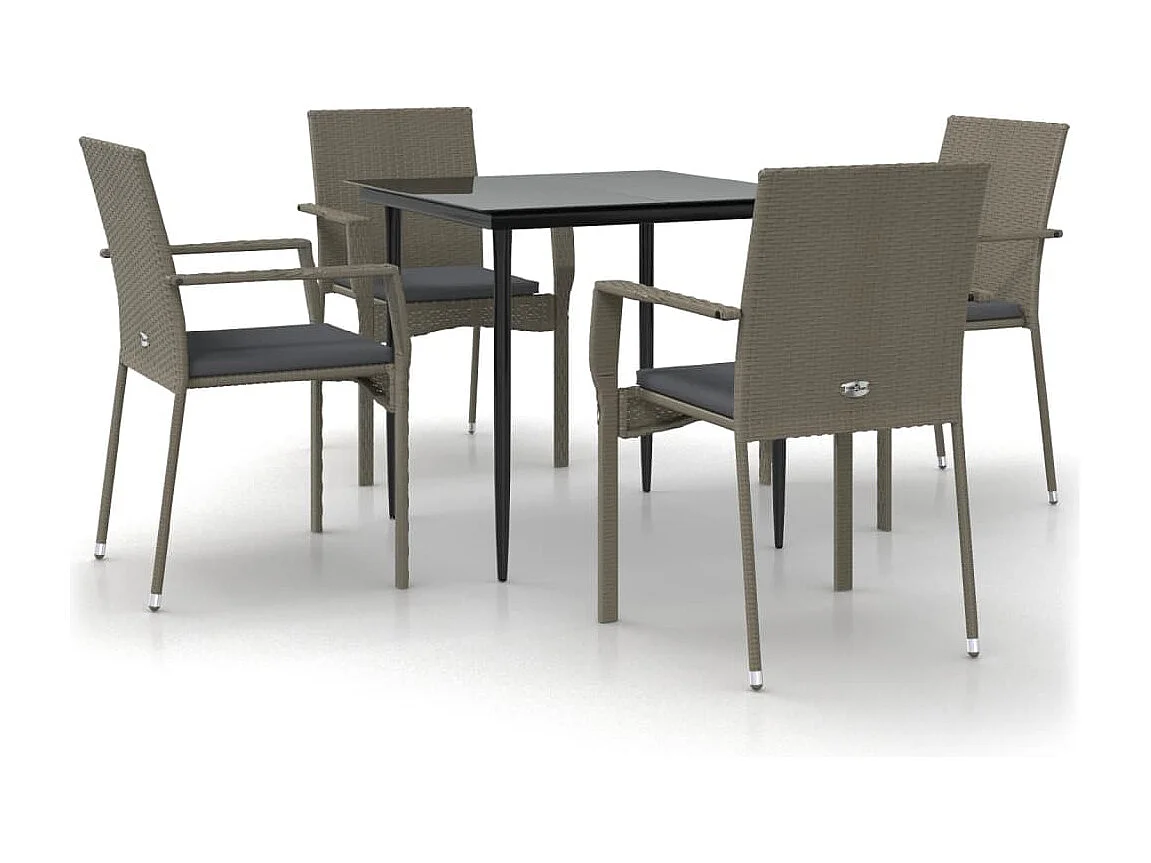 Ensemble à manger de jardin coussins 5 pcs noir et gris GFDF21882