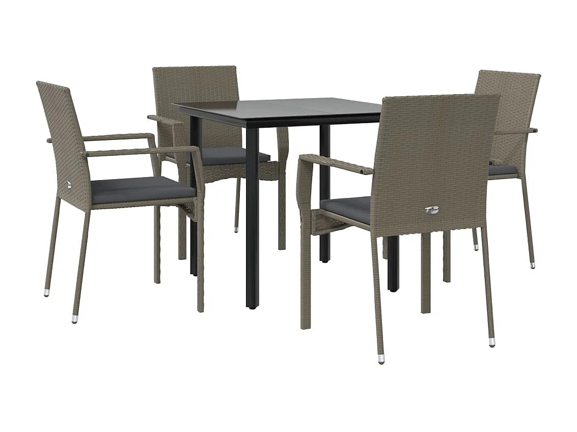 Ensemble à manger de jardin coussins 5 pcs noir et gris GFDF21882