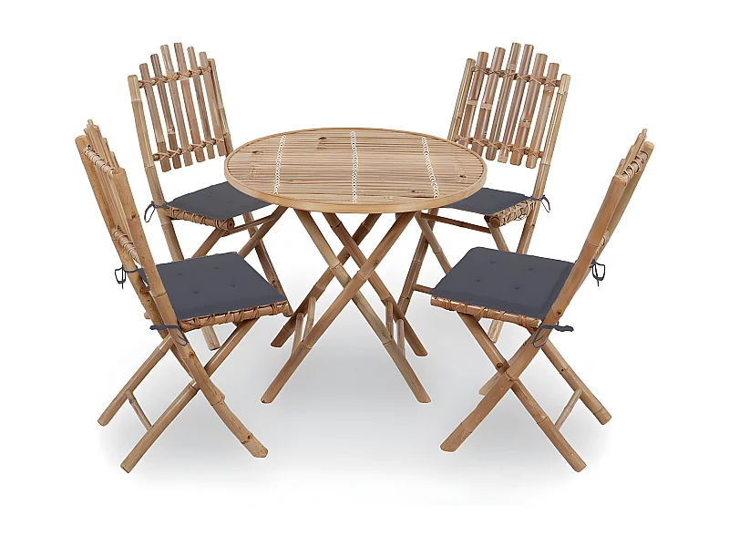 Set de comedor exterior plegable 5 piezas con cojines bambú YOE91595