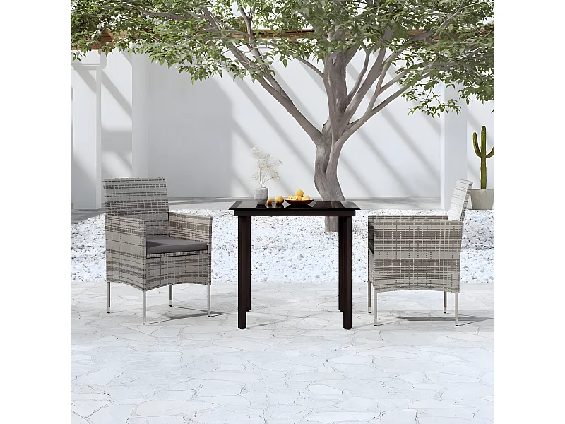 Ensemble de salle à manger de jardin et coussins 3pcs Gris/noir BE21184