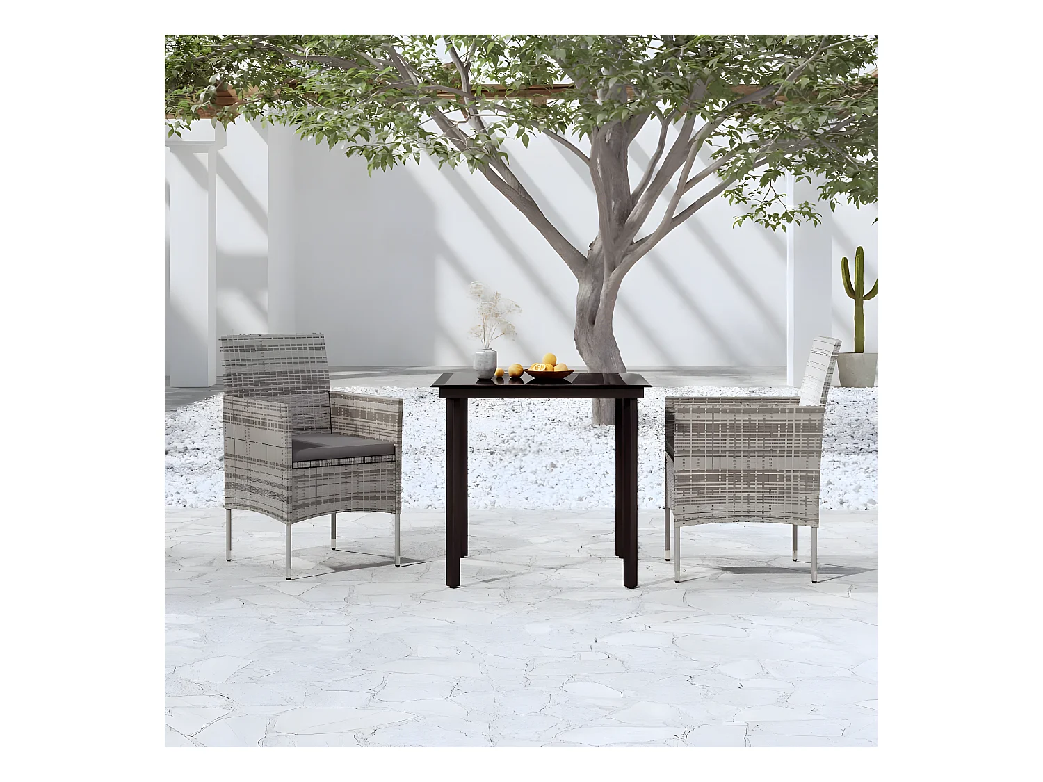 Ensemble de salle à manger de jardin et coussins 3pcs Gris/noir BE21184