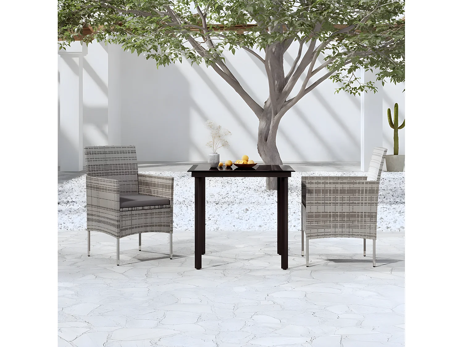 Ensemble de salle à manger de jardin et coussins 3pcs Gris/noir BE21184