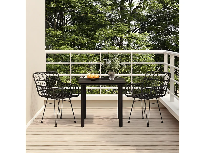 3-tlg. Garten-Essgruppe,Gartensitzgruppe Schwarz Poly Rattan -gkd27788