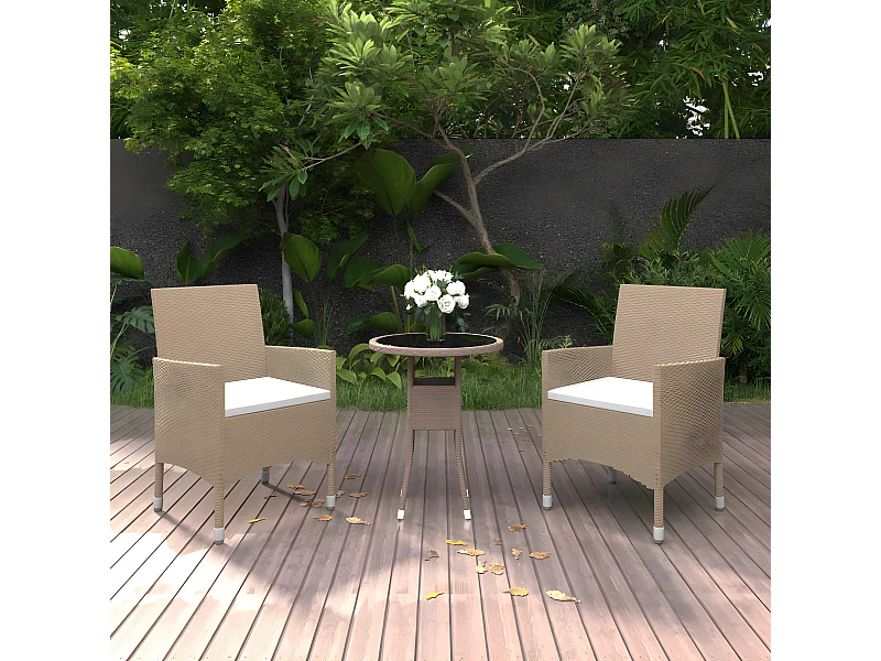 3-tlg. Garten-Essgruppe,Gartensitzgruppe Poly Rattan Beige -gkd86588