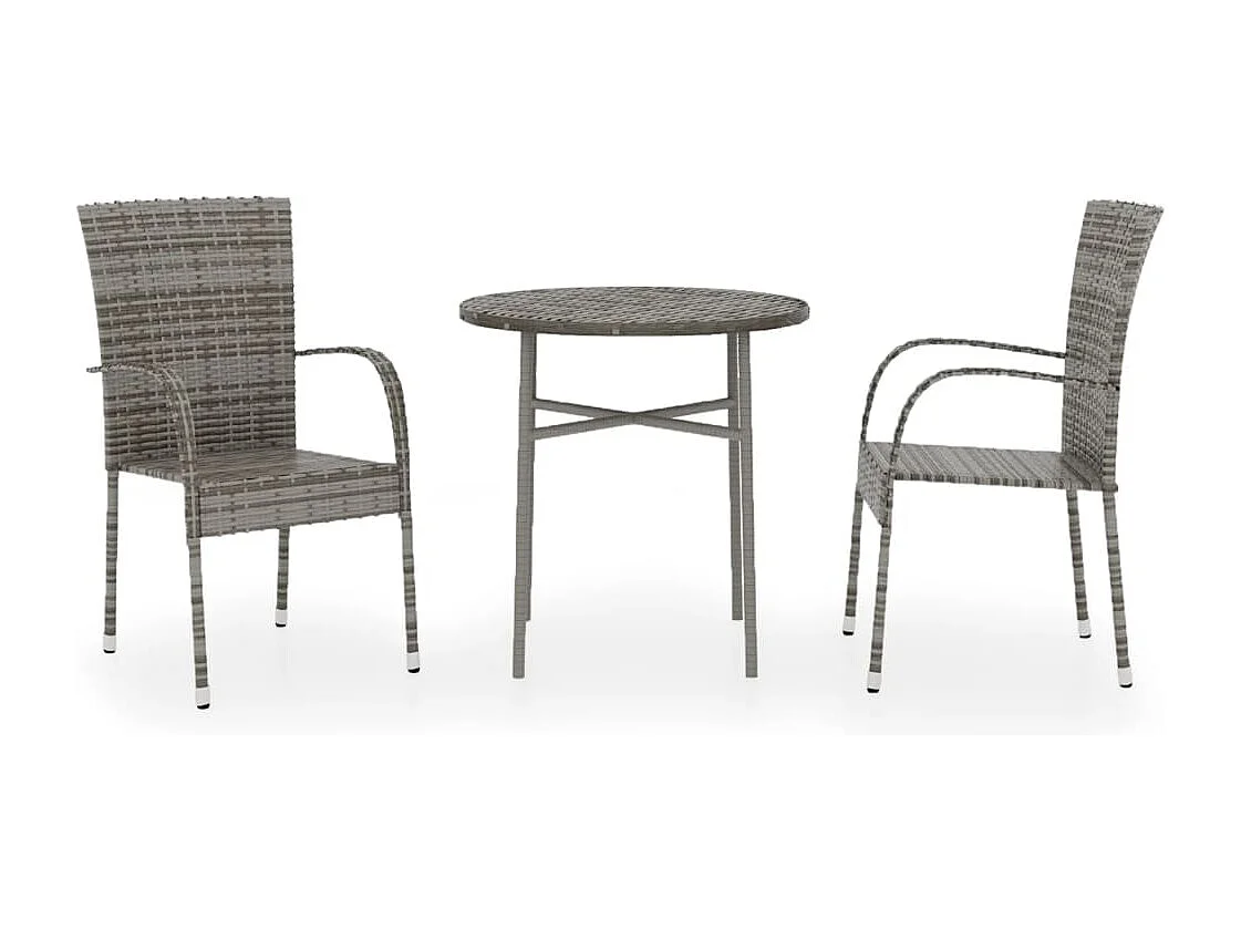 Ensemble de salle à manger de jardin 3 pcs Résine tressée Gris BE56363
