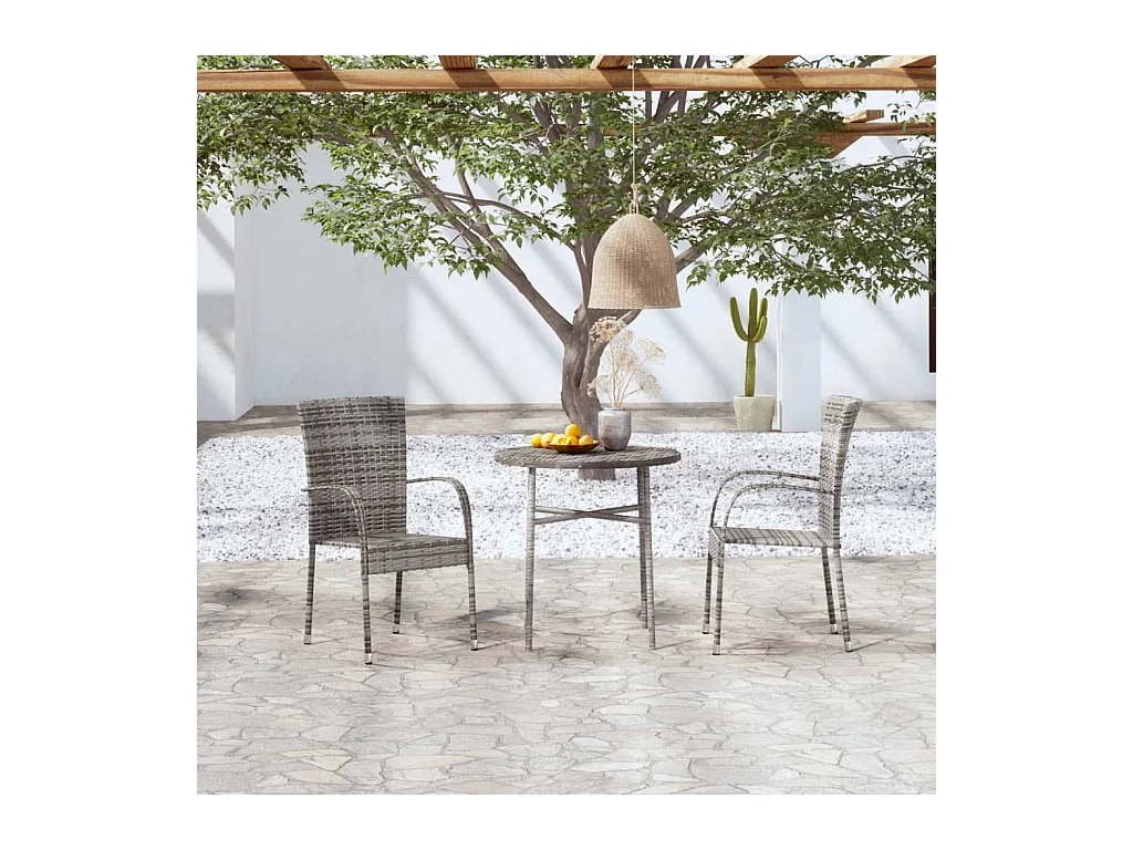 Ensemble de salle à manger de jardin 3 pcs Résine tressée Gris BE56363