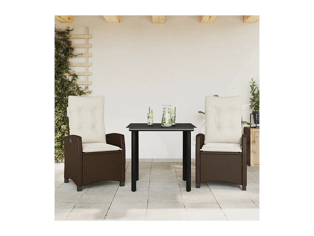 Ensemble à manger de jardin 3 pcs et coussins marron poly rotin BE57944