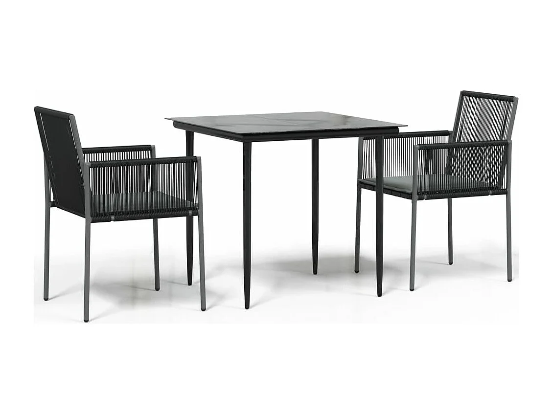 Ensemble à manger de jardin coussins 3 pcs noir rotin et acier BE20436