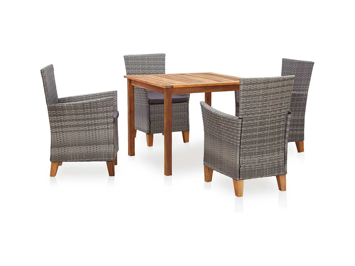 Salle à manger de jardin 5 pcs résine tressée et bois d'acacia gris BE76362