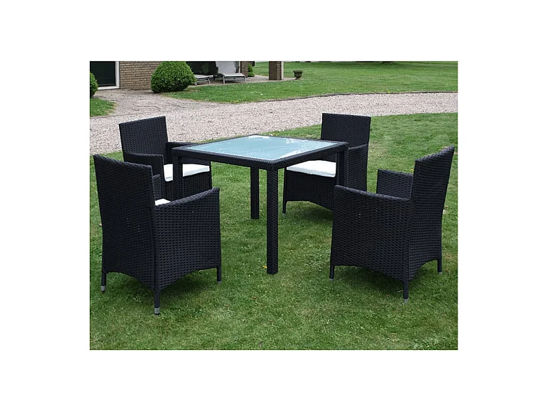 5-tlg. Garten-Essgruppe,Gartensitzgruppe mit Auflagen Poly Rattan Schwarz -gkd74722