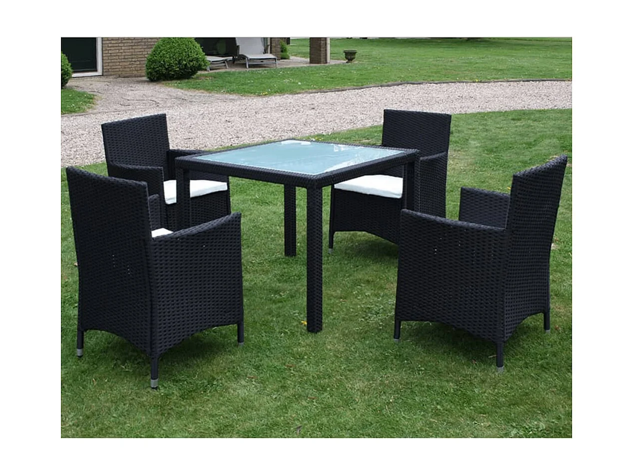 5-tlg. Garten-Essgruppe,Gartensitzgruppe mit Auflagen Poly Rattan Schwarz -gkd74722