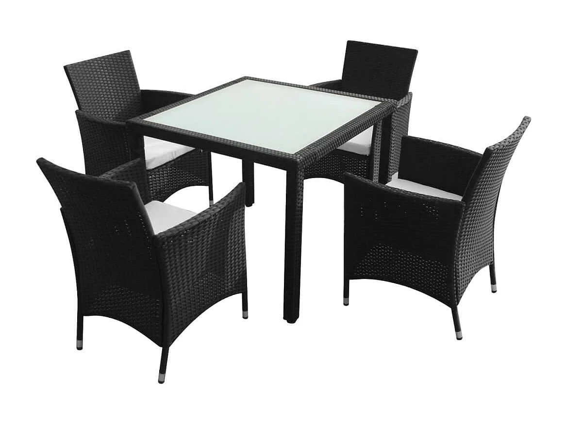 5-tlg. Garten-Essgruppe,Gartensitzgruppe mit Auflagen Poly Rattan Schwarz -gkd74722