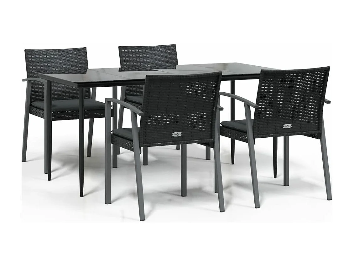 5-tlg. Garten-Essgruppe,Gartensitzgruppe mit Kissen Poly Rattan und Stahl -gkd27904