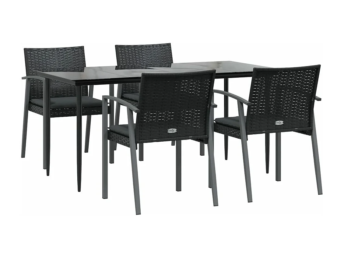 5-tlg. Garten-Essgruppe,Gartensitzgruppe mit Kissen Poly Rattan und Stahl -gkd27904