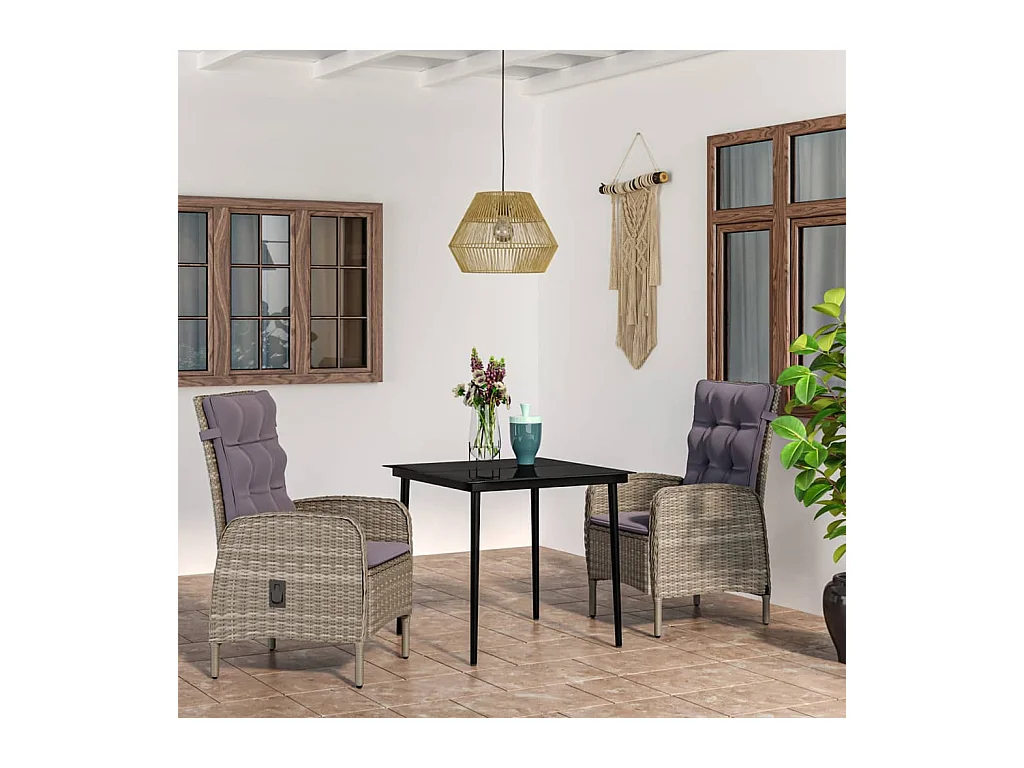 Salle à manger de jardin avec coussins 3 pcs Gris et noir BE58058