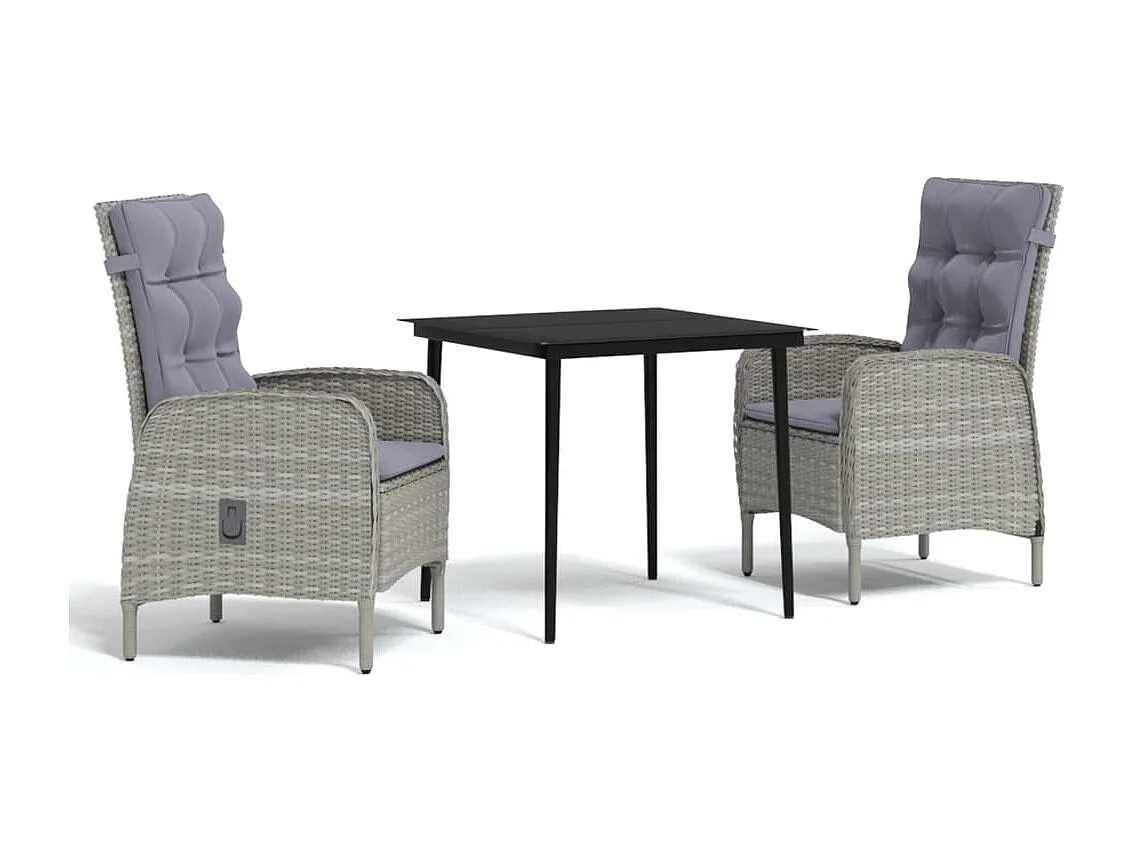 3-delige Tuinset met kussens grijs en zwart NL622376