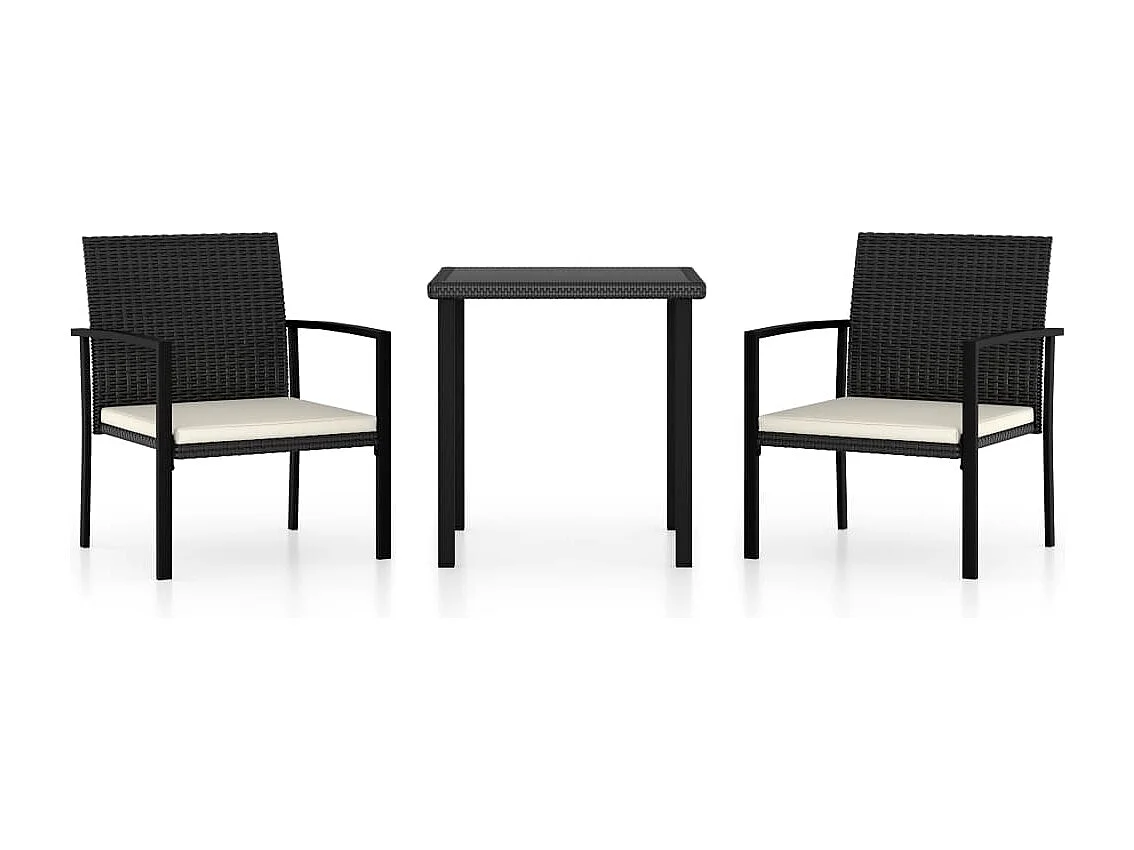 3 pcs conjunto de jantar para jardim vime PE preto PT527711