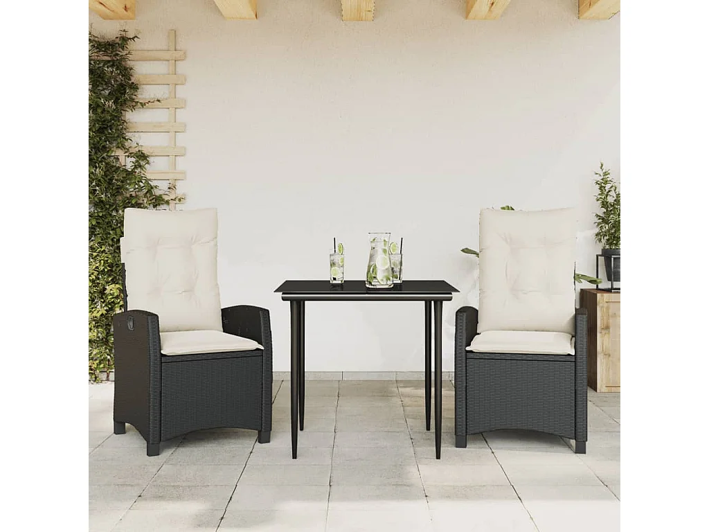 Ensemble à manger de jardin avec coussins 3 pcs Noir BE32699