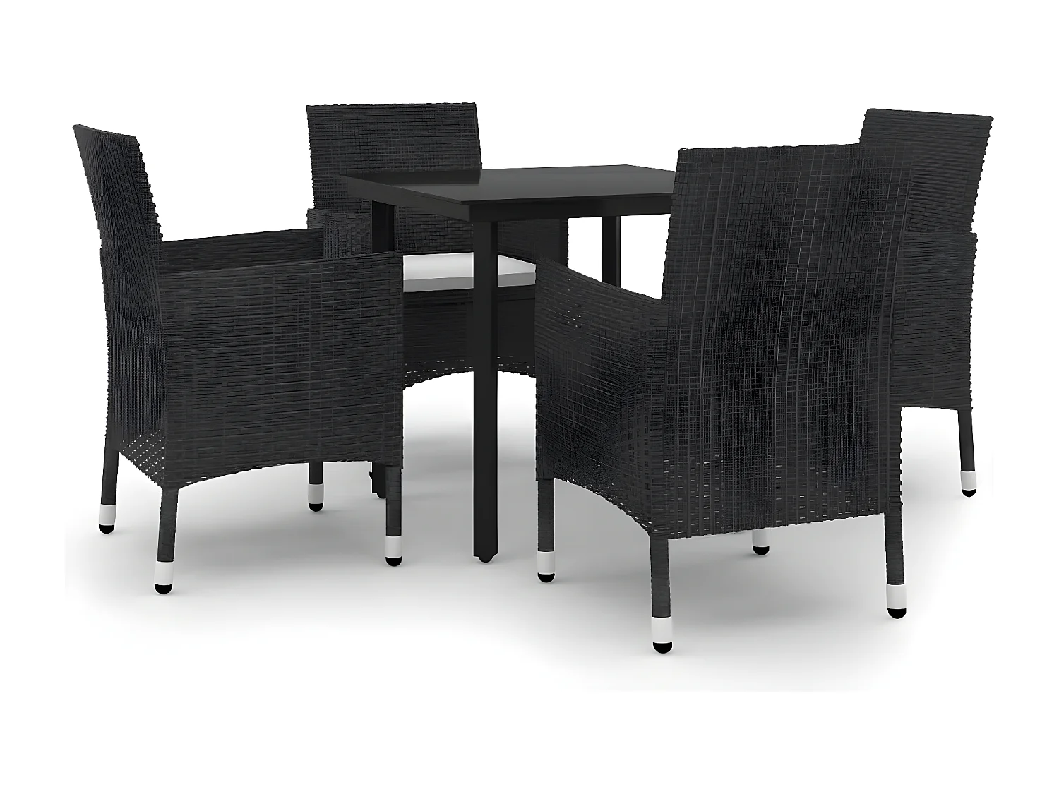 5-tlg. Garten-Essgruppe,Gartensitzgruppe mit Auflagen Poly Rattan und Glas -gkd32643