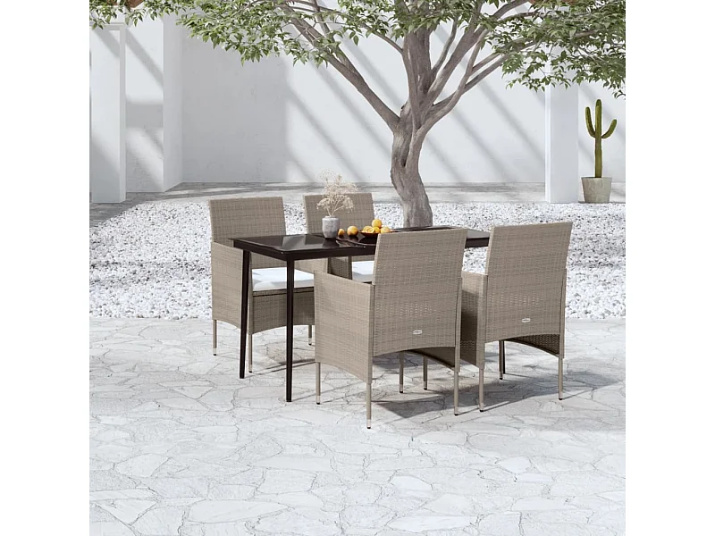 5-tlg. Garten-Essgruppe,Gartensitzgruppe mit Kissen Beige und Schwarz -gkd22951