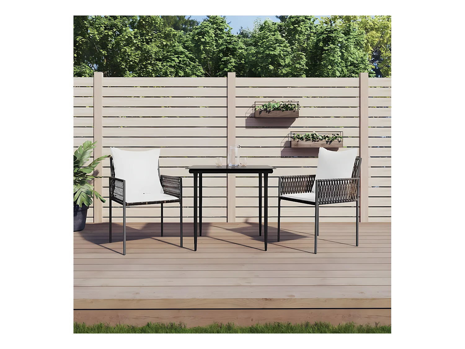 Ensemble à manger de jardin 3 pcs coussins résine tressée acier BE60402