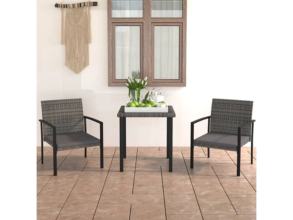 Ensemble de salle à manger de jardin 3 pcs Résine tressée Gris BE32224
