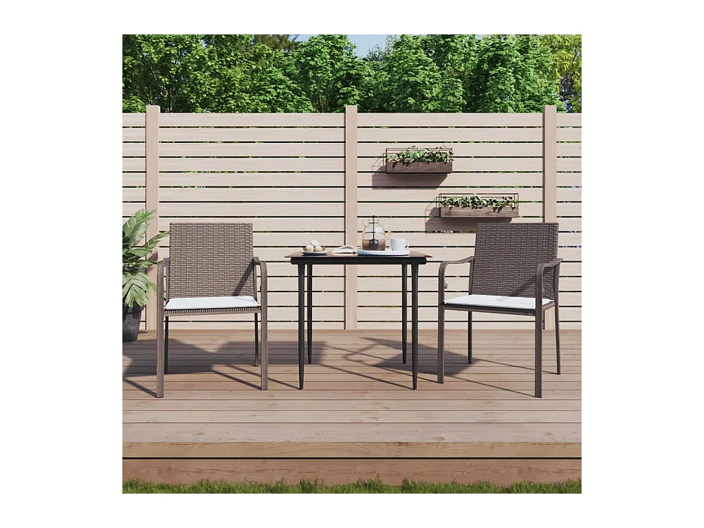 Ensemble à manger de jardin 3 pcs coussins résine tressée acier BE86549