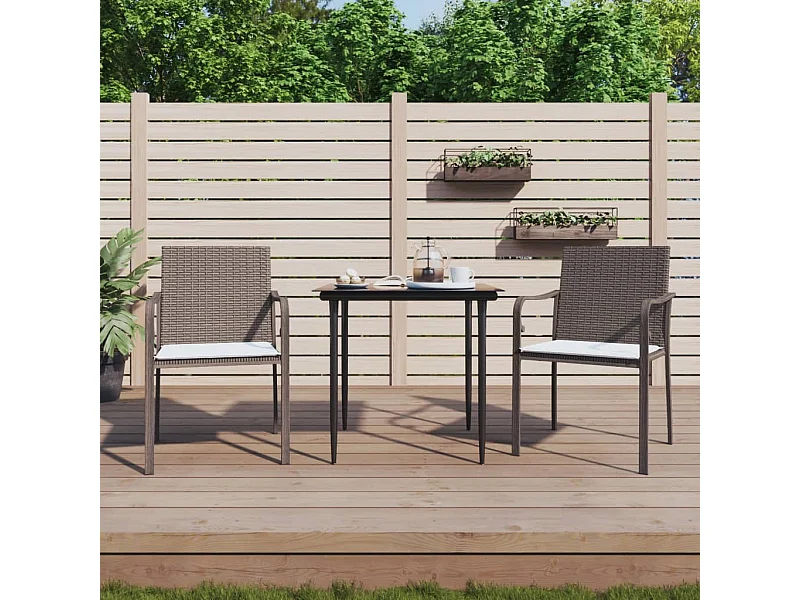 3-tlg. Garten-Essgruppe,Gartensitzgruppe mit Kissen Poly Rattan und Stahl -gkd50899
