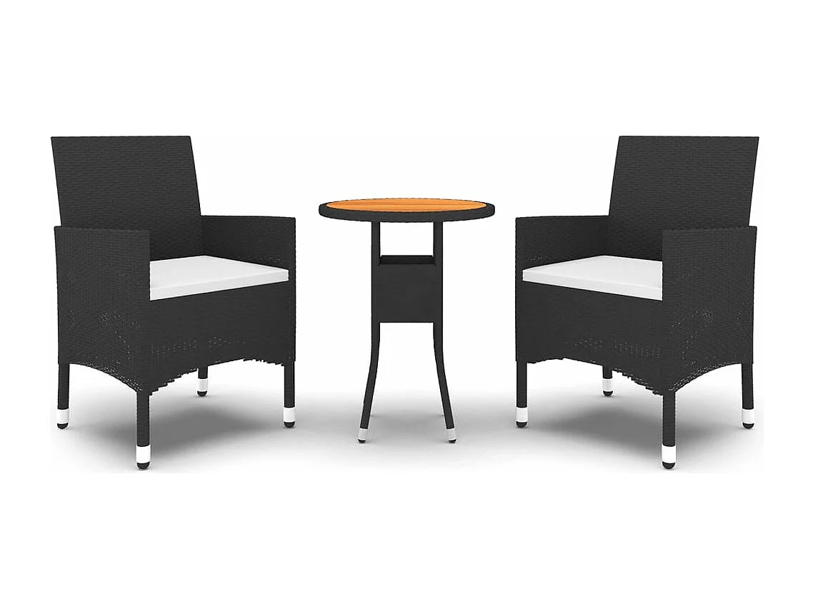 3-tlg. Garten-Essgruppe,Gartensitzgruppe Poly Rattan Schwarz -gkd85287