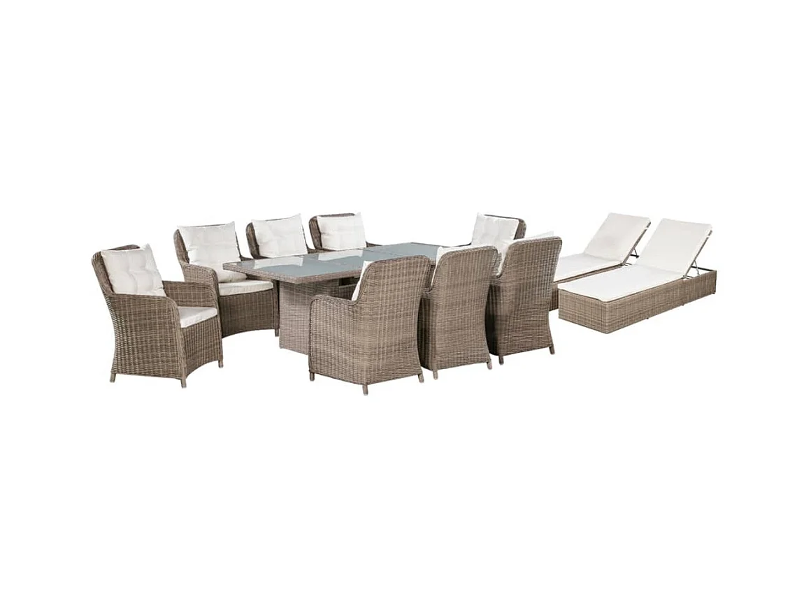 11-tlg. Garten-Essgruppe,Gartensitzgruppe Poly Rattan Braun -gkd91792