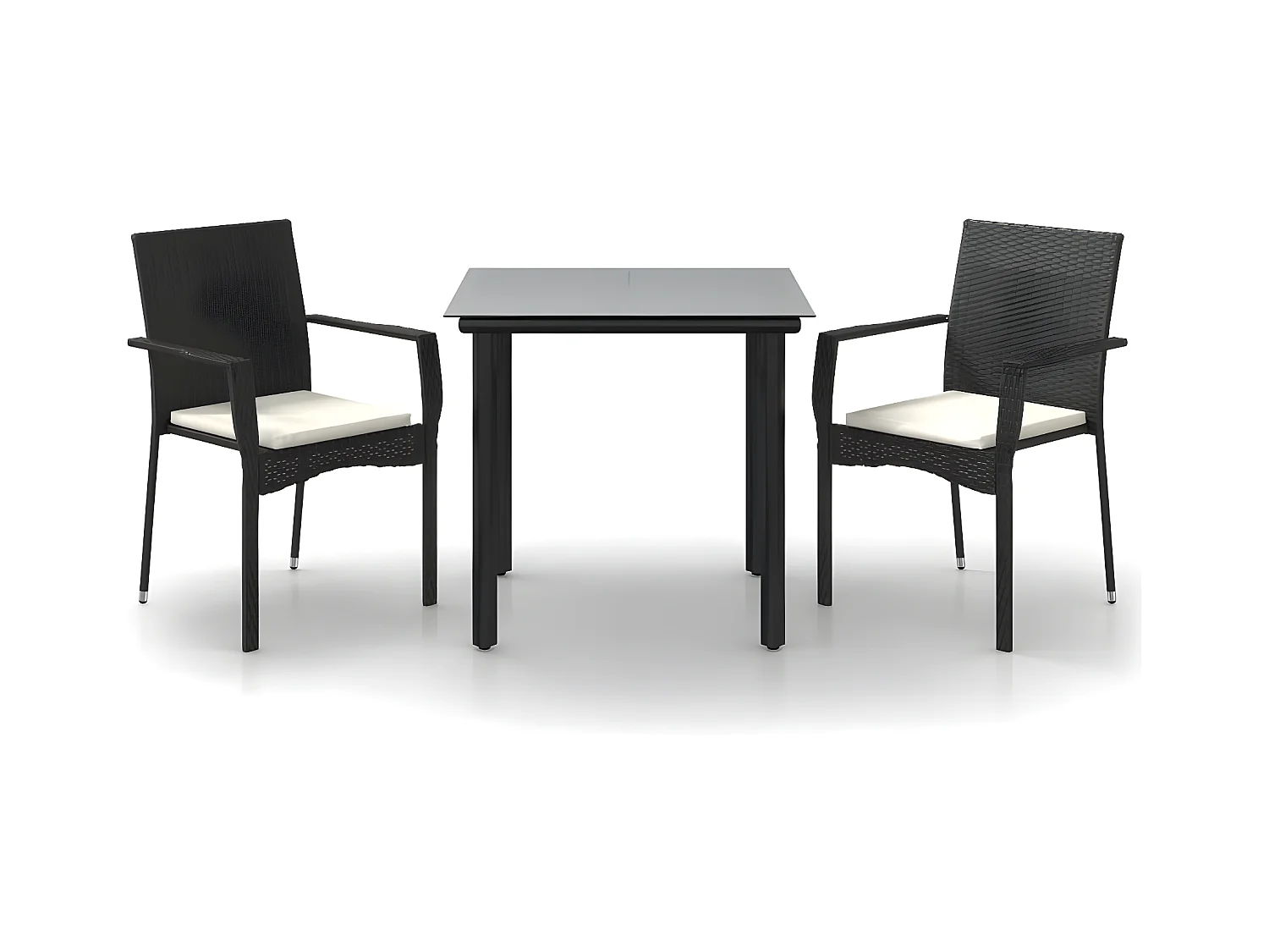 Comedor de jardín 3 pzas con cojines ratán sintético negro YOE60413