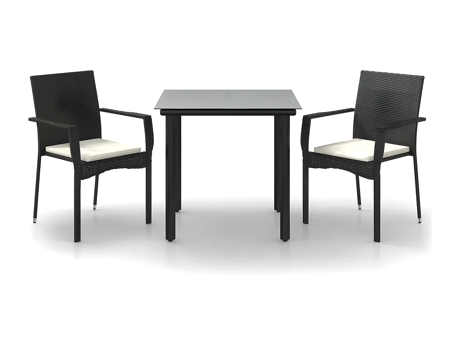 3 pcs conjunto de jantar p/ jardim c/ almofadões vime PE preto PT684137