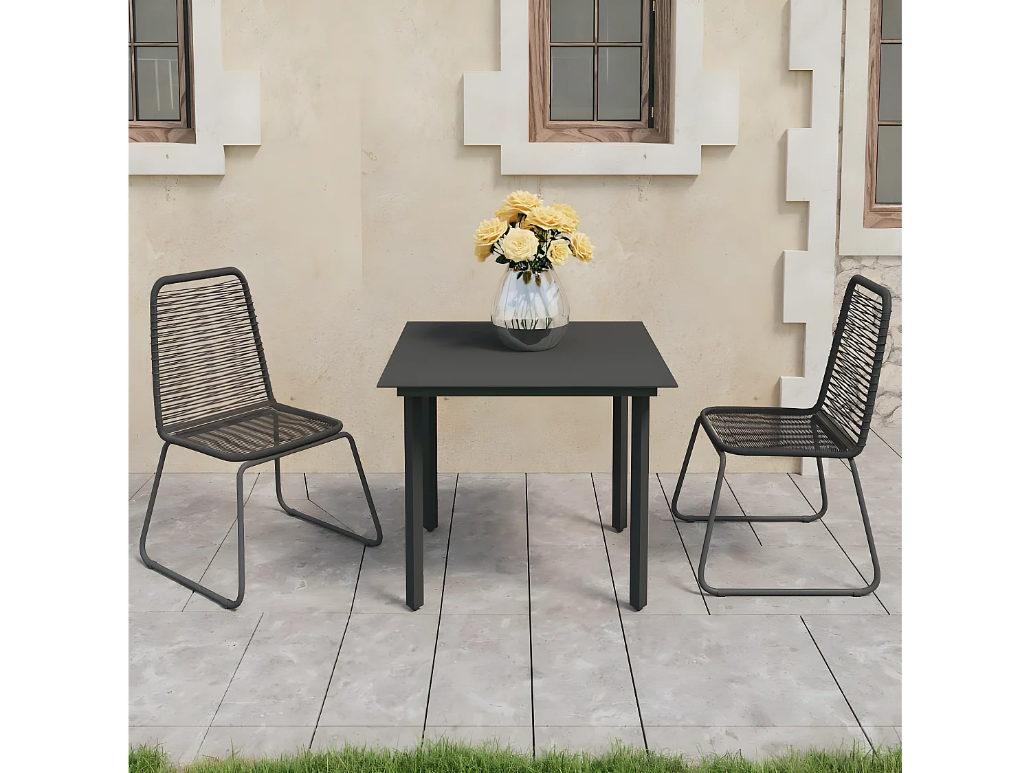 Ensemble à dîner de jardin 3 pcs Rotin PVC Noir BE40291