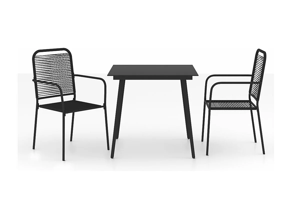Salle à manger de jardin 3 pcs Corde en coton et acier Noir GFDF87453