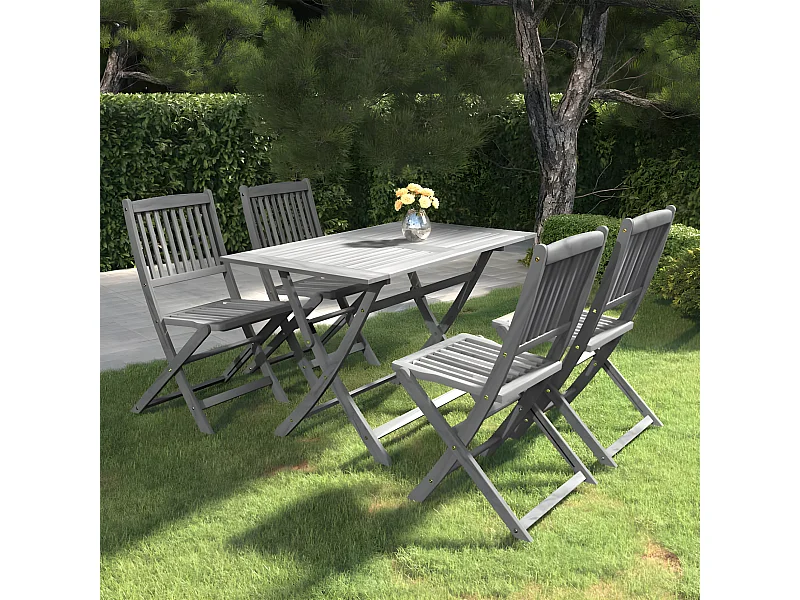 Comedor de jardín 5 pzas madera maciza de acacia gris YOE99325