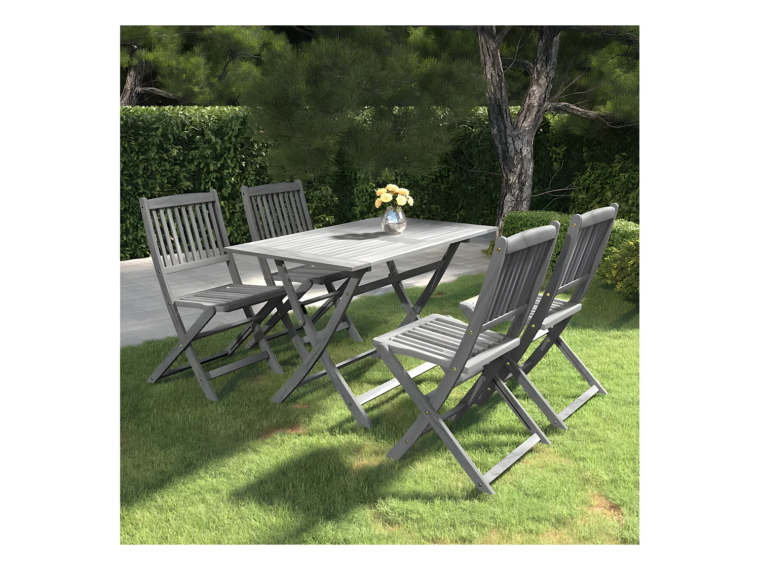 Salle à manger de jardin 5 pcs Bois d'acacia massif Gris BE30387