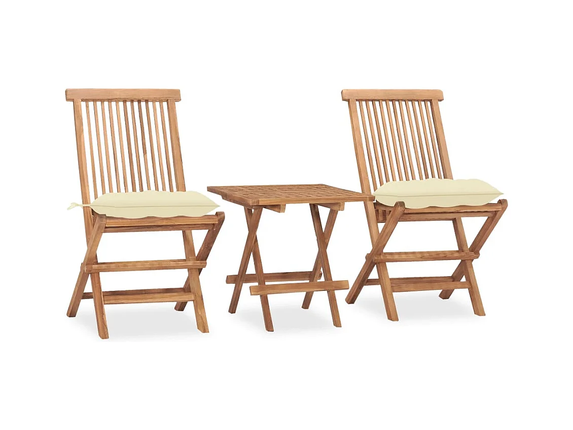 Salle à manger de jardin pliable avec coussin 3 pcs Teck BE90894