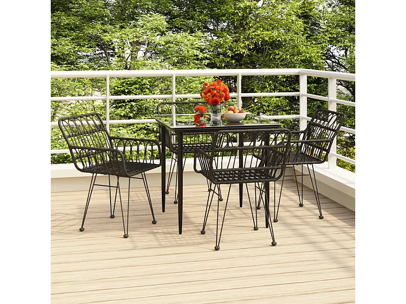 Ensemble à manger de jardin 5 pcs Noir Résine tressée BE73764